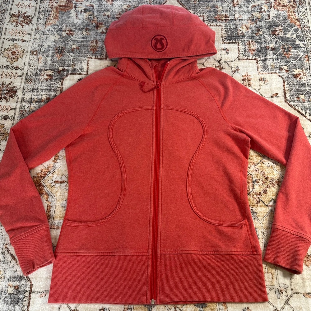 Lululemon Scuba Hoodie Red/Coral/salmon Full Zip Size 12